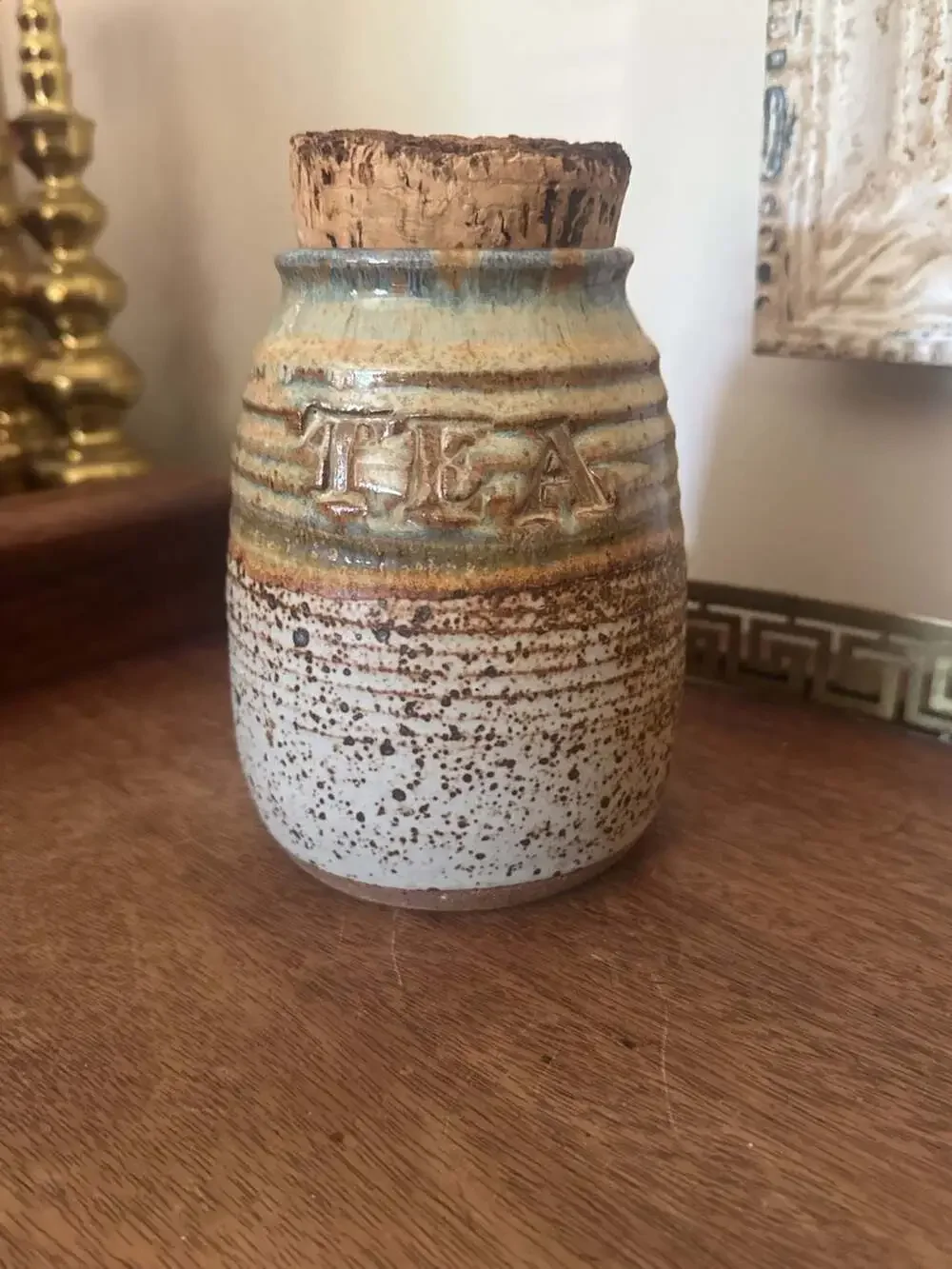 Studio Art Pottery TEA Canister 6-inch Speckled Stoneware Cork Lid